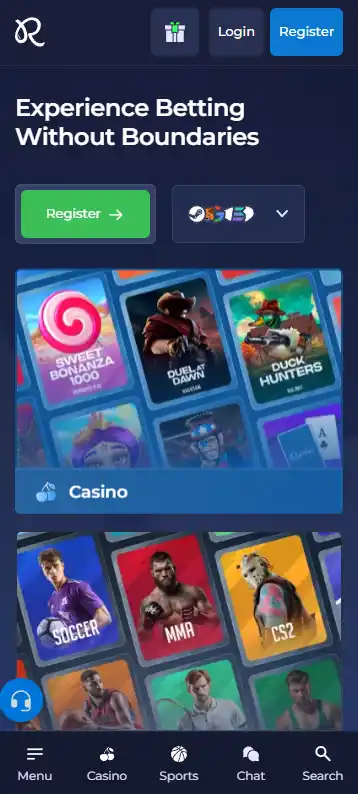 Rainbet mobile website shown in a smartphone browser viewport