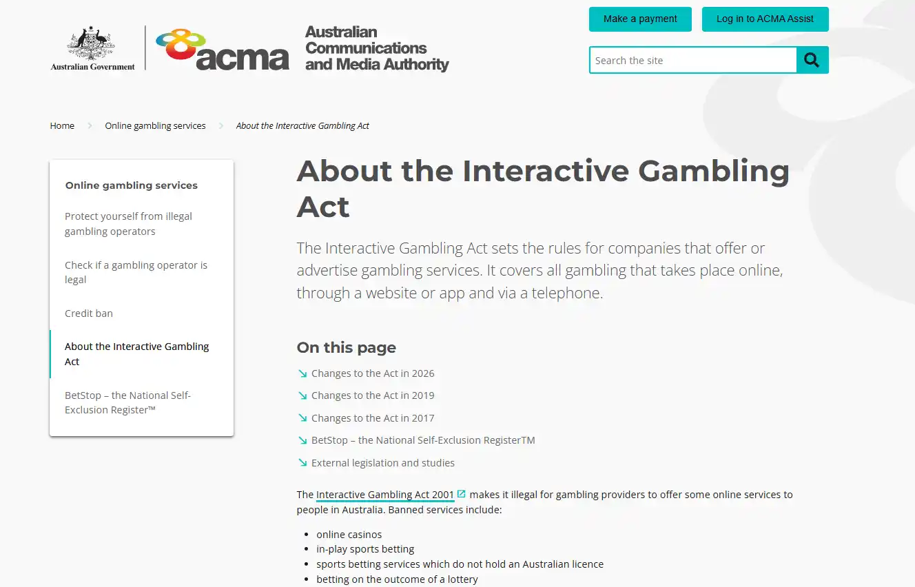 ACMA guidance explaining Australian interactive gambling rules